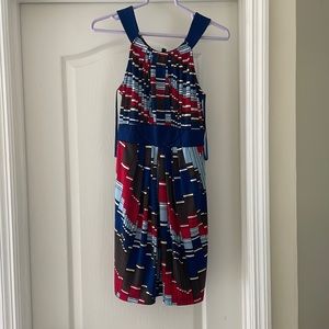 BCBGMAXAZRIA Blue White Red Brown Black Jersey Mod Geometric Stretchy dress